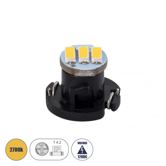 GloboStar® T4.2 81009 Λάμπα Αυτοκινήτου LED 3xSMD4014 0.6W 120lm 120° DC 12V  IP20 Μ1 x Π1 x Υ0.8cm Θερμό Λευκό 3000K