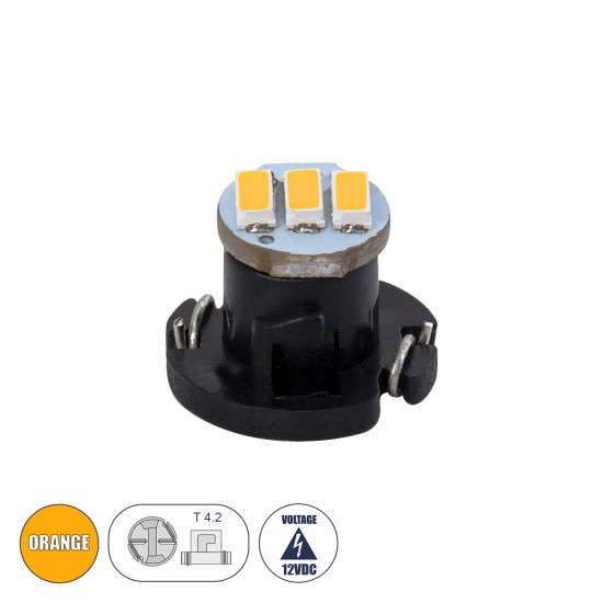 GloboStar® T4.2 81013 Λάμπα Αυτοκινήτου LED 3xSMD4014 0.6W 120lm 120° DC 12V  IP20 Μ1 x Π1 x Υ0.8cm Πορτοκαλί