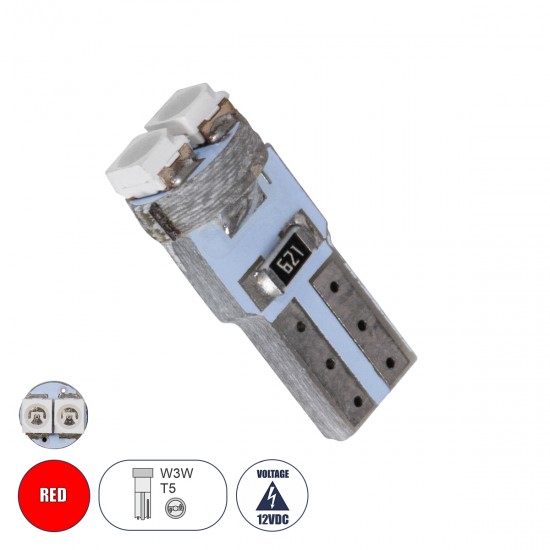 GloboStar® T5 81024 Λάμπα Αυτοκινήτου LED  2xSMD1210 0.6W 72lm 120° DC 12V IP20 Φ0.7 x Υ1.7cm Κόκκινο