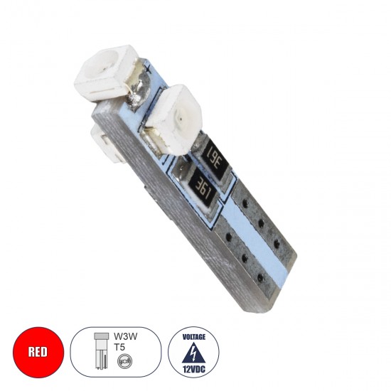 GloboStar® T5 81031 Λάμπα Αυτοκινήτου LED 3xSMD1210 0.48W 18lm 360° DC 12V IP20 Φ0.6 x Υ2cm Κόκκινο
