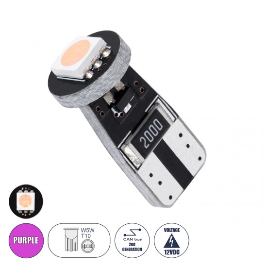 GloboStar® T10 W5W 11151 Λάμπα Αυτοκίνητου LED  2rd Generation Can-Bus Series 1xSMD5050 1.5W 120lm 120° DC 12V IP20 Φ1 x H2.2cm Ροζ