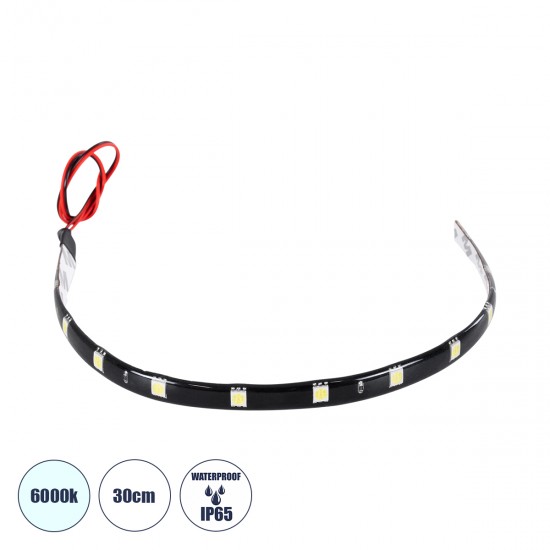 GloboStar® Αδιάβροχη Ταινία LED 30cm 15xSMD5050 12V IP65 Μ30 x Π1 x Υ0.3cm Ψυχρό Λευκό 6000K