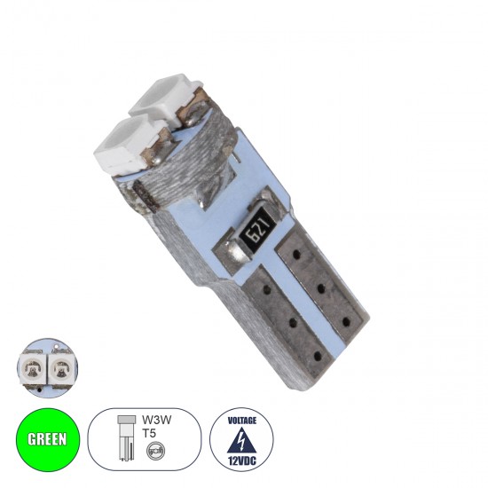 GloboStar® T5 81025 Λάμπα Αυτοκινήτου LED 2xSMD1210 0.6W 72lm 120° DC 12V IP20 Φ0.7 x Υ1.7cm Πράσινο