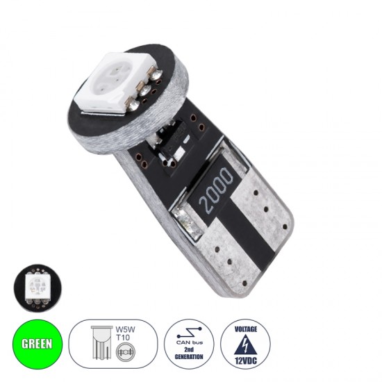 GloboStar® T10 W5W 81083 Λάμπα Αυτοκίνητου LED  2rd Generation Can-Bus Series 1xSMD5050 1.5W 120lm 120° DC 12V IP20 Φ1 x H2.2cm Πράσινο