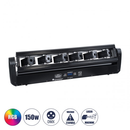 GLOBOSTAR® AMNESIA 51179 Stage Κινούμενη Ρομποτική Κεφαλή Spider Super Beam LASER 150W 2° AC 220-240V IP20 6 x 1W LASER Chip 300mW RED/638nm 100mW GREEN/531nm 600mW BLUE/442nm Πολύχρωμο RGB Dimmable DMX512 Protocol 14/35 Channels - Μ86 x Π23 x Υ9cm - 2 Χρόνια Εγγύηση