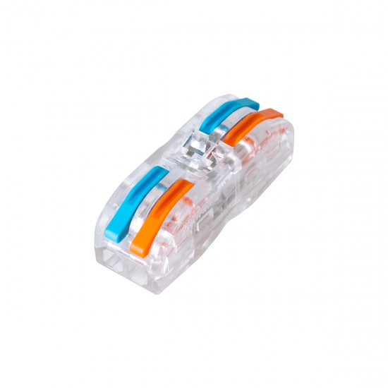 GLOBOSTAR® FAST-CONNECT 69907 Διπλή Κλέμα Ταχείας Σύνδεσης & Διακλάδωσης Καλωδίων - 2 x Είσοδοι & 2 x Έξοδοι με Συμβατή Διατομή Καλωδίων 0.08mm² έως 2.5mm² - 250V/4KV 32A Max IP20 - Διάφανο με Πορτοκαλί & Μπλε - Μ2 x Π4 x Υ1.5cm - Πακέτο 5 Τεμαχίων