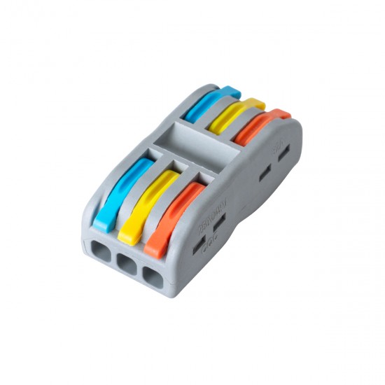 GloboStar® FAST-CONNECT 69912 Τριπλή Κλέμα Ταχείας Σύνδεσης & Διακλάδωσης Καλωδίων - 3 x Είσοδοι & 3 x Έξοδοι με Συμβατή Διατομή Καλωδίων 0.08mm² έως 2.5mm² - 250V/4KV 32A Max IP20 - Γκρι - Μ4 x Π4 x Υ1.5cm - Πακέτο 5 Τεμαχίων