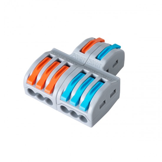 GLOBOSTAR® FAST-CONNECT 69914 Κλέμα Ταχείας Σύνδεσης & Διακλάδωσης Καλωδίων - 2 x Είσοδοι & 6 x Έξοδοι με Συμβατή Διατομή Καλωδίων 0.08mm² έως 2.5mm² - 250V/4KV 32A Max IP20 - Γκρι με Πορτοκαλί & Μπλε - Μ3.6 x Π4 x Υ1.5cm - Πακέτο 5 Τεμαχίων