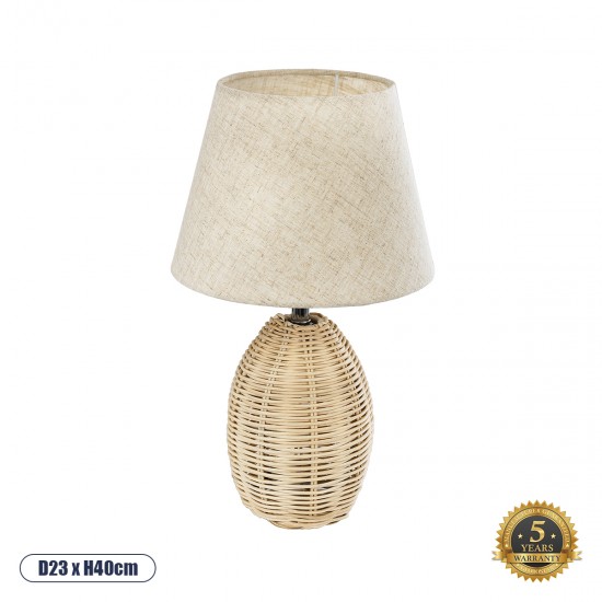 GLOBOSTAR® HASUMI 01956 Boho Επιτραπέζιο Φωτιστικό Πορτατίφ με Ντουί 1 x E27 AC 220-240V IP20 - Μπεζ - Μ23 x Π23 x Υ40cm