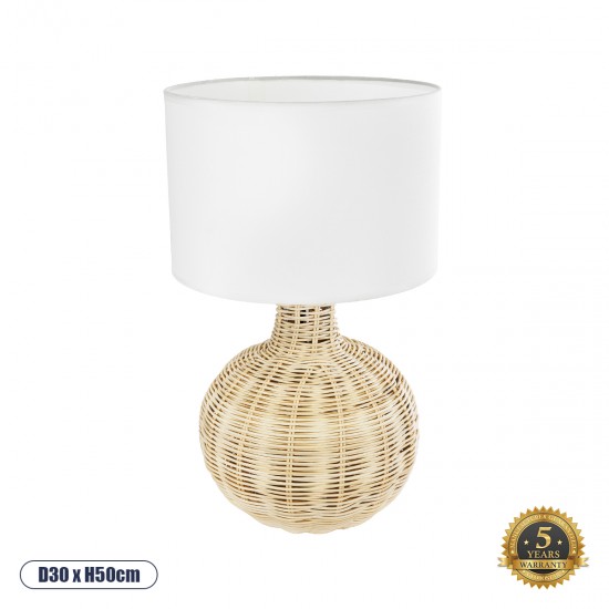 GLOBOSTAR® HASUMI 01959 Boho Επιτραπέζιο Φωτιστικό Πορτατίφ με Ντουί 1 x E27 AC 220-240V IP20 - Μπεζ & Λευκό - Μ30 x Π30 x Υ50cm