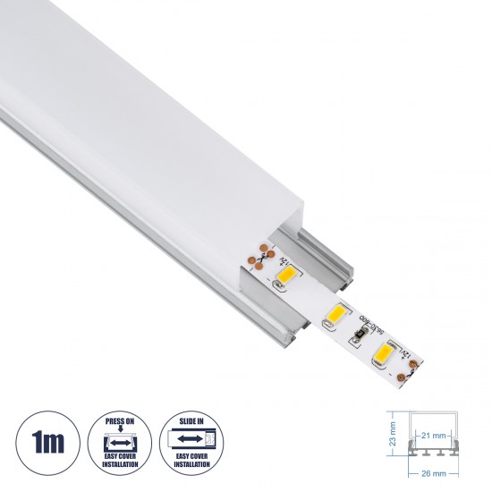 GLOBOSTAR® ALP-LINEAR GLOA 70847-1M Επιφανειακό & Κρεμαστό Προφίλ Αλουμινίου με Λευκό Γαλακτερό Πατητό Κάλυμμα για Ταινίες LED IP20 - Ασημί & Λευκό - Μ100 x Π2.6 x Υ2.3cm