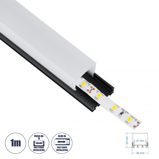 GLOBOSTAR® ALP-LINEAR GLOA 70849-1M Επιφανειακό & Κρεμαστό Προφίλ Αλουμινίου με Λευκό Γαλακτερό Πατητό Κάλυμμα για Ταινίες LED IP20 - Μαύρο & Λευκό - Μ100 x Π2.6 x Υ2.3cm