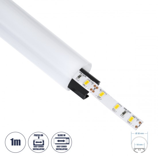 GLOBOSTAR® ALP-ROUND TUBIT 70854-1M Επιφανειακό & Κρεμαστό Προφίλ Αλουμινίου με Λευκό Γαλακτερό Πατητό Κάλυμμα για Ταινίες LED IP20 - Μαύρο & Λευκό - Μ100 x Π3 x Υ3cm