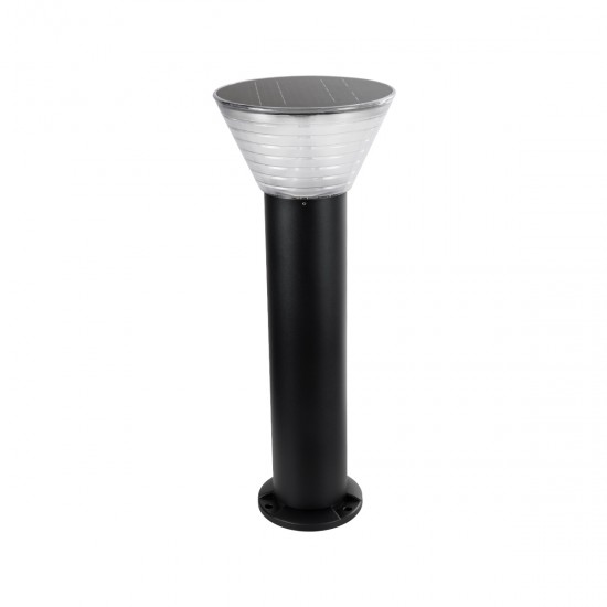 GLOBOSTAR® VEGGIE 90525 Φωτιστικό Κολωνάκι Κήπου LED 10W 500lm 120° με Ενσωματωμένο Φωτοβολταϊκό Panel 6V 2W & Επαναφορτιζόμενη Μπαταρία Li-ion 3.2V 1800mAh με Αισθητήρα Ημέρας-Νύχτας Αδιάβροχο IP65 Ψυχρό Λευκό 6000K - Sanan SMD Chip - Μαύρο- Μ23 x Π23 x Υ60cm - 2 Χρόνια Εγγύηση