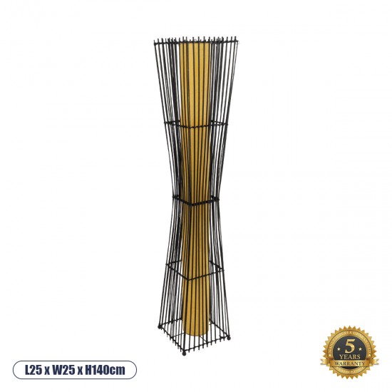 GLOBOSTAR® PALMA 02274 Boho Επιδαπέδιο Φωτιστικό με Ντουί 2 x E27 AC 220-240V IP20 - Μαύρο & Μπεζ - Μ25 x Π25 x Υ140cm
