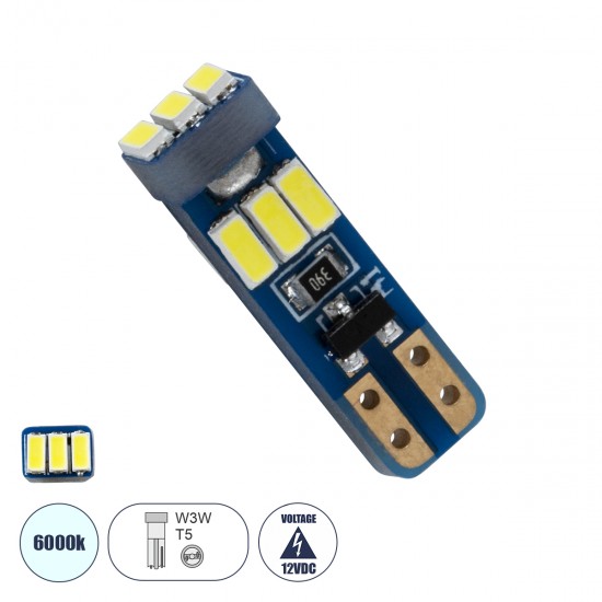 GLOBOSTAR® W3W-T5 81467 Λάμπα W3W T5 LED 0.36W 95lm 360° DC 12V IP20 Ψυχρό Λευκό 6000K - 9 x Epistar SMD3014 Chip - Μ0.5 x Π0.4 x Υ1.8cm - 1 Χρόνο Εγγύηση