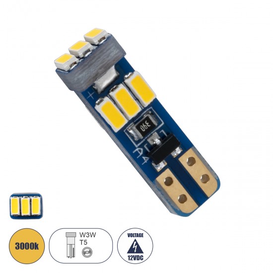 GloboStar® T5 81468 Λάμπα Αυτοκινήτου LED 9xSMD3014 0.36W 95lm 360° DC 12V IP20 Μ0.5 x Π0.4 x Υ1.8cm Θερμό Λευκό 3000K