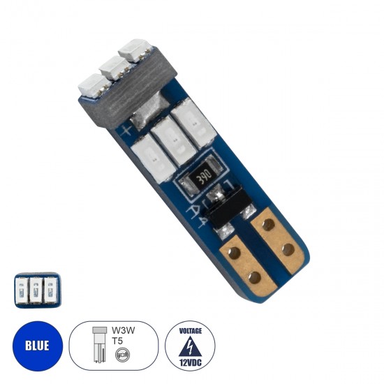 GloboStar® T5 81471 Λάμπα Αυτοκινήτου LED 9xSMD3014 0.36W 75lm 360° DC 12V IP20 Μ0.5 x Π0.4 x Υ1.8cm Μπλε