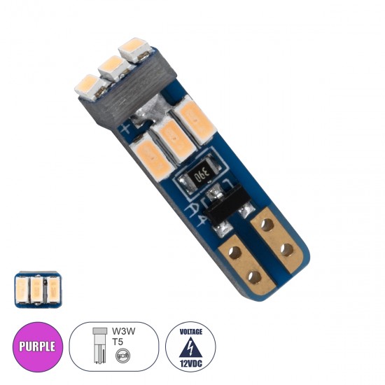 GloboStar® T5 81474 Λάμπα Αυτοκινήτου LED 9xSMD3014 0.36W 75lm 360° DC 12V IP20 Μ0.5 x Π0.4 x Υ1.8cm Φούξια