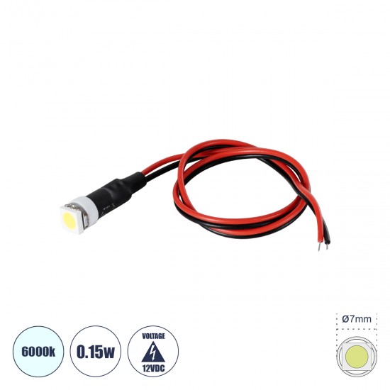 GloboStar® SMD-LED 81482 Υψηλής Ισχύος SMD LED 0.12W 20lm DC 12V - Φ0.7 x Υ2.3cm - Ψυχρό Λευκό 6000K - Dimmable - 2 Χρόνια Εγγύηση
