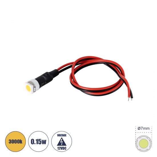 GloboStar® SMD-LED 81483 Υψηλής Ισχύος SMD LED 0.12W 20lm DC 12V - Φ0.7 x Υ2.3cm - Θερμό Λευκό 3000K - Dimmable - 2 Χρόνια Εγγύηση