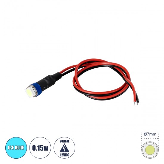 GloboStar® SMD-LED 81488 Υψηλής Ισχύος SMD LED 0.12W 15lm DC 12V - Φ0.7 x Υ2.3cm - Ice Blue - Dimmable - 2 Χρόνια Εγγύηση