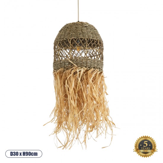 GLOBOSTAR® SAINTLUCIA 02160 Boho Κρεμαστό Φωτιστικό Οροφής με Ντουί 1 x E27 AC 220-240V IP20 - Μπεζ & Καφέ - Μ30 x Π30 x Υ90cm
