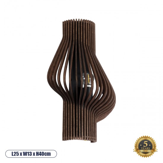 GLOBOSTAR® MIHIRO 02175 Boho Φωτιστικό Τοίχου - Απλίκα με Ντουί 1 x E27 AC 220-240V IP20 - Καφέ - Μ25 x Π13 x Υ40cm