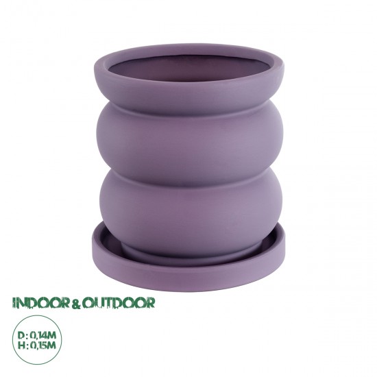 GloboStar® Artificial Garden BOGOTA 20500 Διακοσμητικό Κεραμικό Κασπώ Γλάστρα - Flower Pot Μωβ Φ14 x Υ15cm