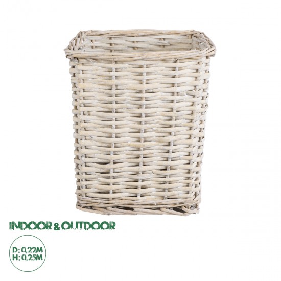 GloboStar® Artificial Garden KYOTO 20590 Διακοσμητικό Πλεκτό Καλάθι - Κασπώ Γλάστρα - Flower Pot Λευκό με Μπεζ Φ22 x Υ25cm