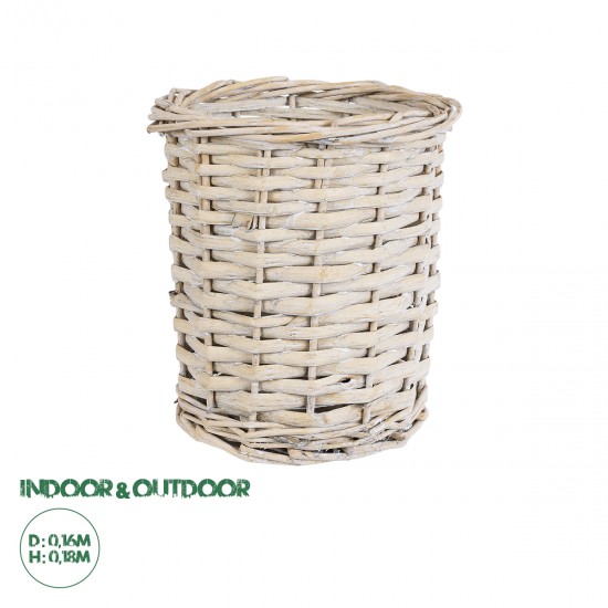 GloboStar® Artificial Garden DOMINGO 20591 Διακοσμητικό Πλεκτό Καλάθι - Κασπώ Γλάστρα - Flower Pot Λευκό με Μπεζ Φ16 x Υ18cm