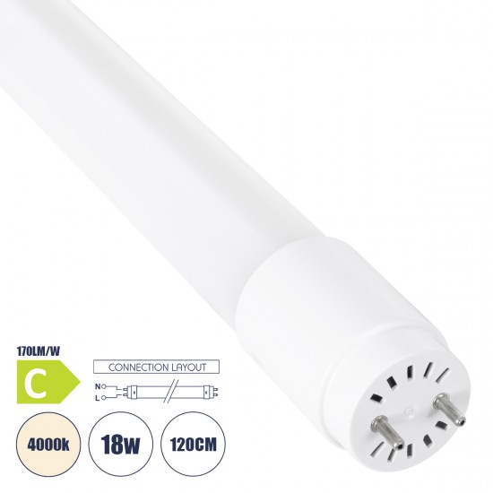 GLOBOSTAR® TUBOR 99113 Λάμπα T8 G13 Τύπου Φθορίου 120cm LED 18W 3060lm 300° AC 220-240V IP20 Φυσικό Λευκό 4500K - Lumileds SMD Chip - Λευκό Γαλακτερό - Μ120 x Π2.6 x Υ2.6cm - 3 Χρόνια Εγγύηση