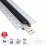 GLOBOSTAR® ALP-PLASTERIN GYPSO 70820-3M Χωνευτό Προφίλ Αλουμινίου Ειδικό για Γυψοσανίδα με Μαύρο Φιμέ Πατητό Κάλυμμα για Ταινίες LED IP20 - Ασημί & Μαύρο - Μ300 x Π6.7 x Υ1.4cm - Πακέτο 5 Τεμαχίων