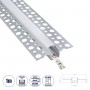 GLOBOSTAR® ALP-PLASTERIN GYPSO 70838-1M Χωνευτό Προφίλ Αλουμινίου Ειδικό για Γυψοσανίδα με Λευκό Γαλακτερό Πατητό Κάλυμμα για Ταινίες LED IP20 - Ασημί & Λευκό - Μ100 x Π5.6 x Υ1.5cm