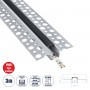 GLOBOSTAR® ALP-PLASTERIN GYPSO 70839-3M Χωνευτό Προφίλ Αλουμινίου Ειδικό για Γυψοσανίδα με Μαύρο Φιμέ Πατητό Κάλυμμα για Ταινίες LED IP20 - Ασημί & Μαύρο - Μ300 x Π5.6 x Υ1.5cm - Πακέτο 5 Τεμαχίων