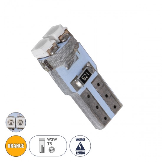 GloboStar® T5 81027 Λάμπα Αυτοκινήτου LED 2xSMD1210 0.6W 72lm 120° DC 12V IP20 Φ0.7 x Υ1.7cm Πορτοκαλί