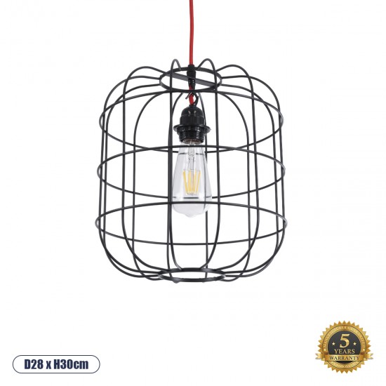 GLOBOSTAR® PARROT 01099 Μοντέρνο Κρεμαστό Φωτιστικό Οροφής με Ντουί 1 x E27 AC 220-240V IP20 - Μαύρο - Μ28 x Π28 x Υ30cm