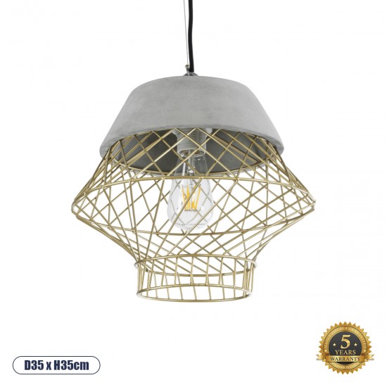 GLOBOSTAR® DURANT 01324 Μοντέρνο Κρεμαστό Φωτιστικό Οροφής με Ντουί 1 x E27 AC 220-240V IP20 - Γκρι & Χρυσό - Μ35 x Π35 x Υ35cm