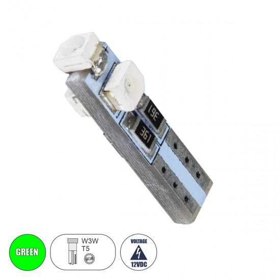 GloboStar® T5 81032 Λάμπα Αυτοκινήτου LED 3xSMD1210 0.48W 18lm 360° DC 12V IP20 Φ0.6 x Υ2cm Πράσινο