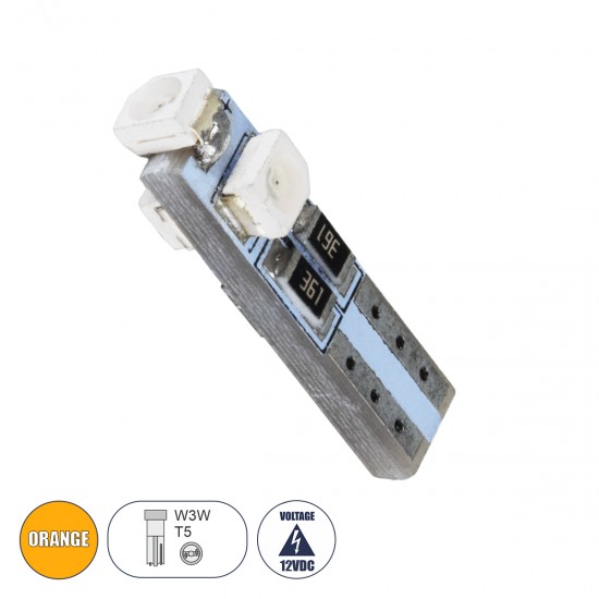 GloboStar® T5 81034 Λάμπα Αυτοκινήτου LED 3xSMD1210 0.48W 18lm 360° DC 12V IP20 Φ0.6 x Υ2cm Πορτοκαλί