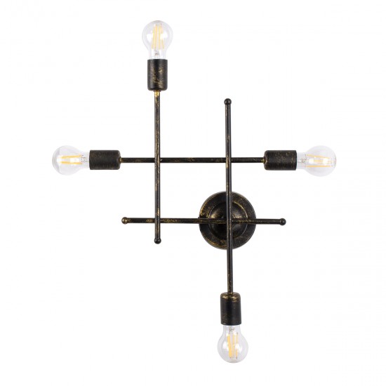 GLOBOSTAR® PIPING 00663 Vintage Φωτιστικό Τοίχου - Απλίκα με Ντουί 4 x E27 AC 220-240V IP20 - Μπρούτζινο - Μ40 x Π9 x Υ52cm