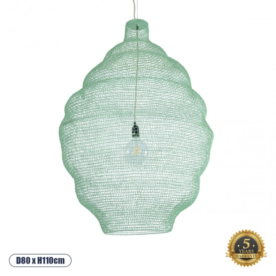 GLOBOSTAR® KENTUCKY 01903 Vintage Κρεμαστό Φωτιστικό Οροφής με Ντουί 1 x E27 AC 220-240V IP20 - Τιρκουάζ - Μ80 x Π80 x Y110cm