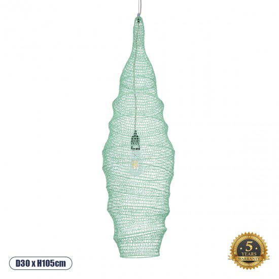 GLOBOSTAR® KENTUCKY 01909 Vintage Κρεμαστό Φωτιστικό Οροφής με Ντουί 1 x E27 AC 220-240V IP20 - Τιρκουάζ - Μ30 x Π30 x Y105cm