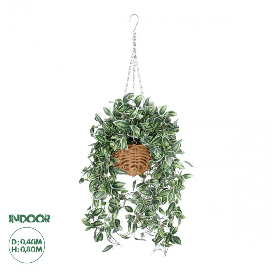 GloboStar® Artificial Garden TRADESCANTIA ZEBRINA HANGING PLANT 20627 Τεχνητό Κρεμαστό Διακοσμητικό Φυτό Ζεμπρίνα Y80cm