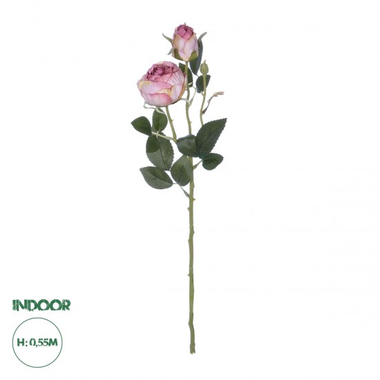 GloboStar® Artificial Garden PINK DAMASK CLIMBING ROSE BRANCH 21199 Τεχνητό Διακοσμητικό Κλαδί Τριαντάφυλλο Ροζ Y55cm