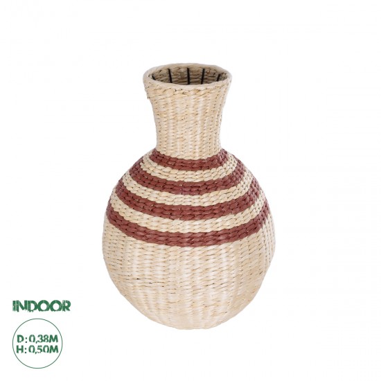GLOBOSTAR® Artificial Garden PALERMO 21231 Διακοσμητικό Πλεκτό Βάζο - Καλάθι - Μπεζ & Μπορντώ - Π38 x M38 x Υ50cm