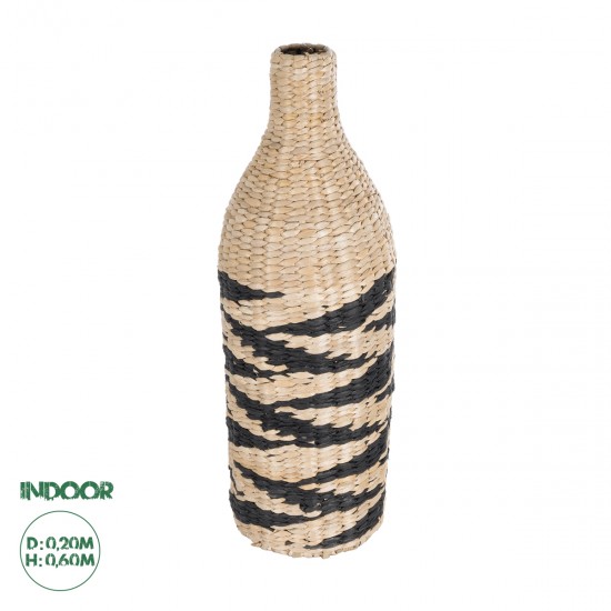 GLOBOSTAR® Artificial Garden AQABA 21243 Διακοσμητικό Πλεκτό Βάζο - Καλάθι - Μπεζ & Μαύρο - Π20 x M20 x Υ60cm