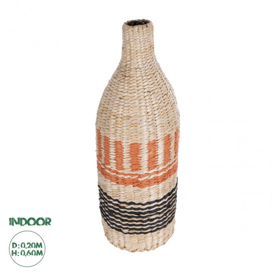 GLOBOSTAR® Artificial Garden AMMAN 21244 Διακοσμητικό Πλεκτό Βάζο - Καλάθι - Μπεζ & Μαύρο & Πορτοκαλί Π20 x M20 x Υ60cm