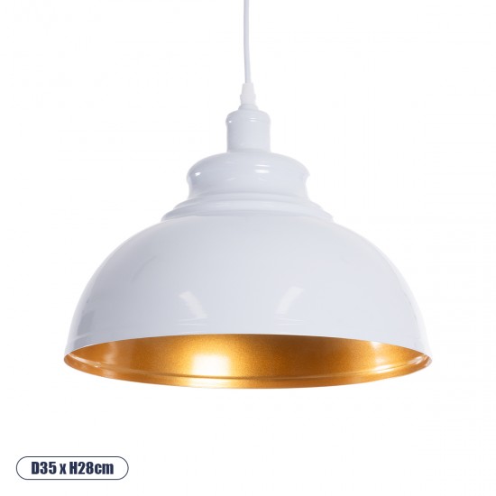 GLOBOSTAR® ANDY 00999 Μοντέρνο Κρεμαστό Φωτιστικό Οροφής με Ντουί 1 x E27 AC 220-240V IP20 - Λευκό & Χρυσό - Μ35 x Π35 x Υ28cm