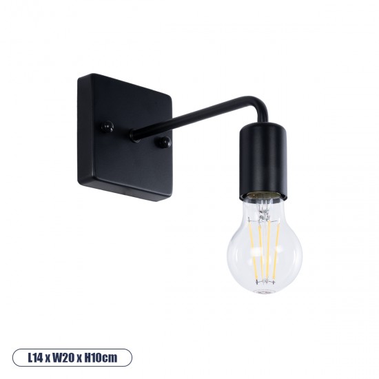 GLOBOSTAR® MISSAM 01119 Μοντέρνο Φωτιστικό Τοίχου - Απλίκα με Ντουί 1 x E27 AC 220-240V IP20 - Μαύρο - Μ14 x Π20 x Υ10cm